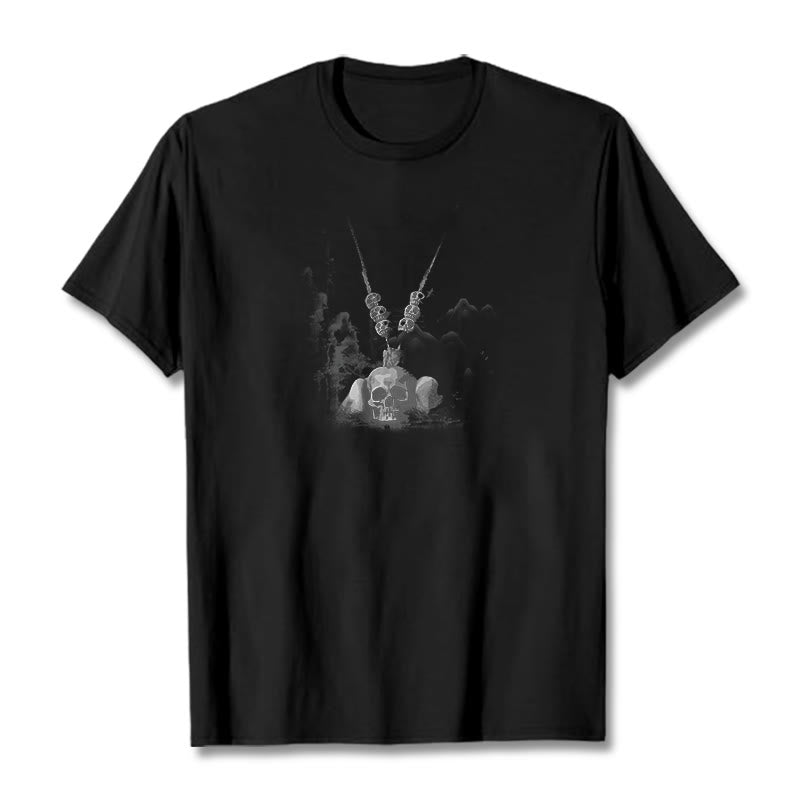 Camiseta con diseño de nubes y colgante de calaveras del bosque tibetano El Señor del Buddha Stones - Negro - 2XL - image 7