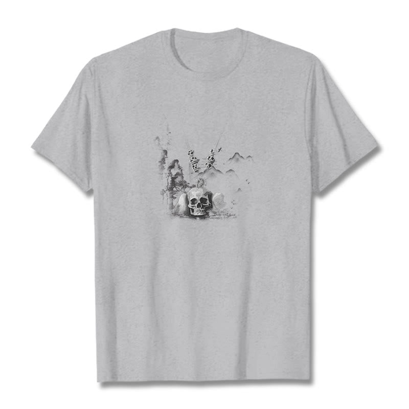 Camiseta con diseño de nubes y colgante de calaveras del bosque tibetano El Señor del Buddha Stones - Gris claro - 2XL - image 22
