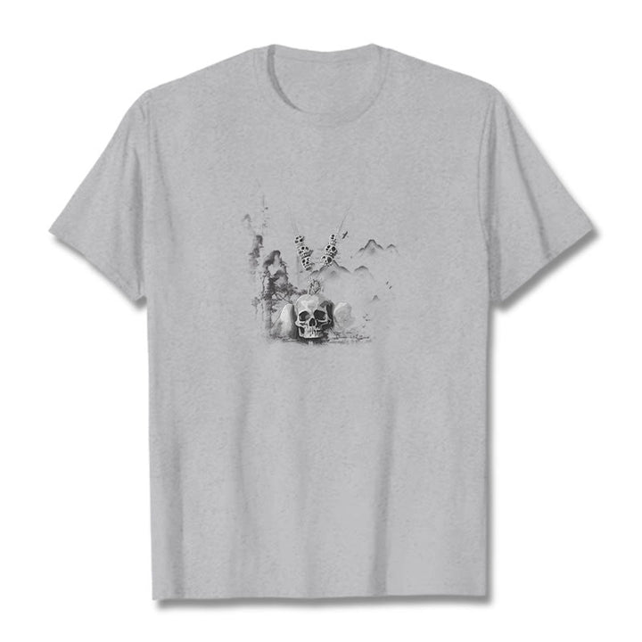 Camiseta con diseño de nubes y colgante de calaveras del bosque tibetano El Señor del Buddha Stones - Gris claro - 2XL - image 22