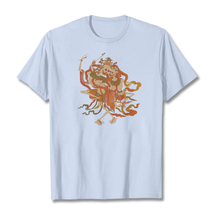 Camiseta con estampado de El Señor del Bosque Cadáver y Buddha Stones tibetanas coloridas - Cian claro - 2XL - image 14