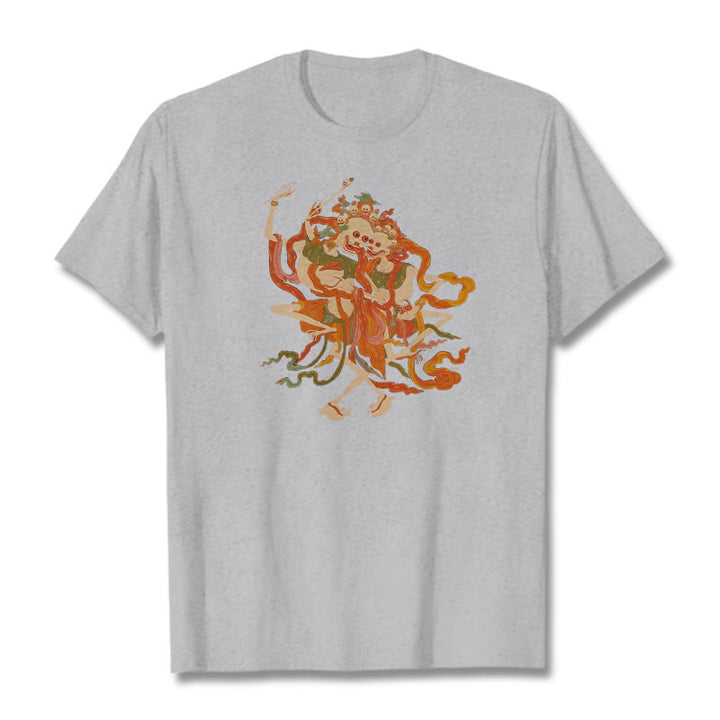 Camiseta con estampado de El Señor del Bosque Cadáver y Buddha Stones tibetanas coloridas - Gris claro - 2XL - image 21
