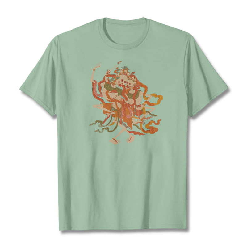 Camiseta con estampado de El Señor del Bosque Cadáver y Buddha Stones tibetanas coloridas - Verde pálido - 2XL - image 18