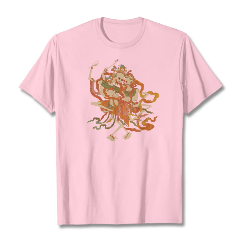 Camiseta con estampado de El Señor del Bosque Cadáver y Buddha Stones tibetanas coloridas - Rosa claro - 2XL - image 16