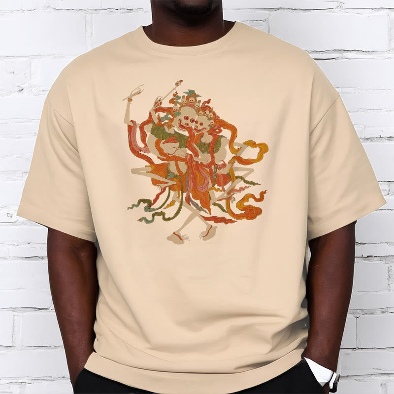Camiseta con estampado de El Señor del Bosque Cadáver y Buddha Stones tibetanas coloridas - image 1