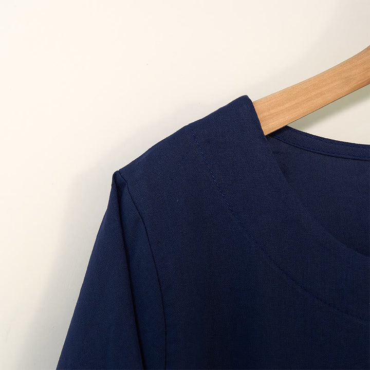 Camisa de lino y algodón con cuello redondo y manga larga informal con diseño de diente de león y Buddha Stones para mujer - image 2