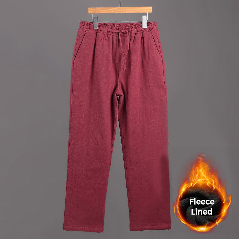 Pantalones de lino con cordón y forro polar para hombre de Buddha Stones Winter con bolsillos - Rojo violeta pálido - US/UK/AU42, EU52 (3XL) - image 14