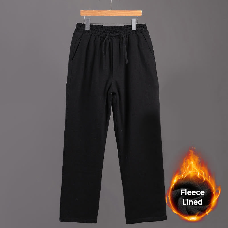 Pantalones de lino con cordón y forro polar para hombre de Buddha Stones Winter con bolsillos - Negro - US/UK/AU42, EU52 (3XL) - image 8
