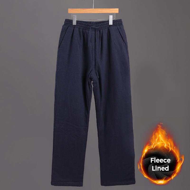 Pantalones de lino con cordón y forro polar para hombre de Buddha Stones Winter con bolsillos - image 1