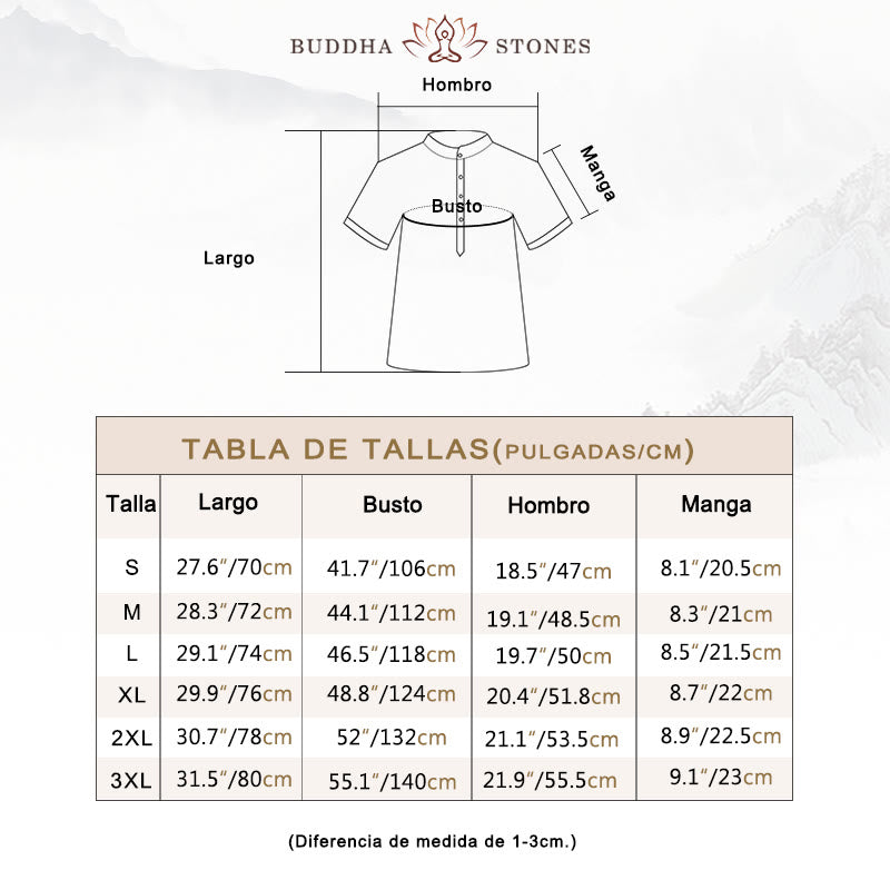 Buddha Stones Camisa casual de lino y algodón con botones de manga corta para hombre - image 4