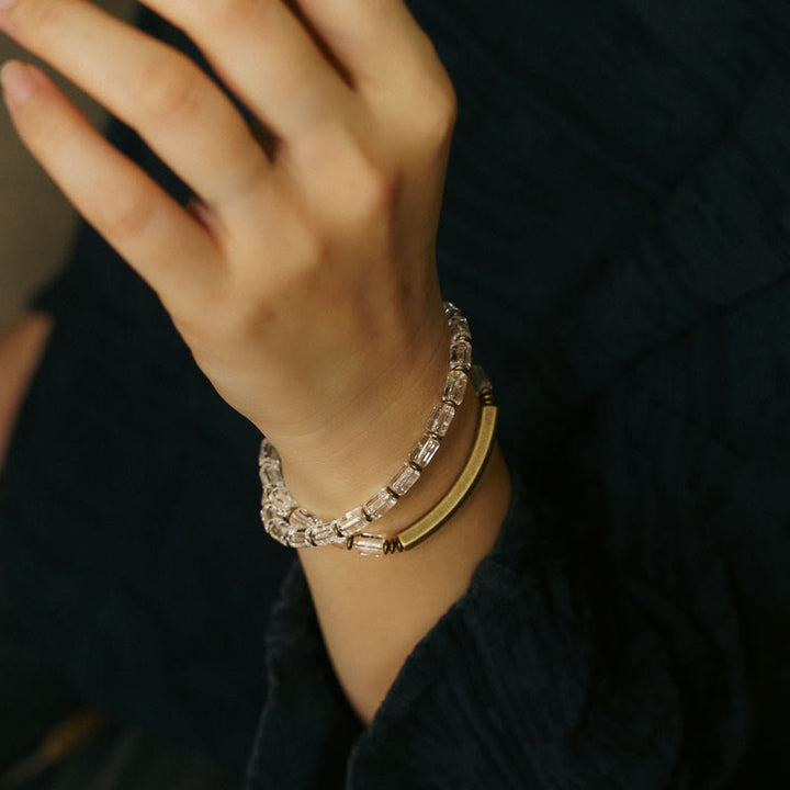 Pulsera de cobre con cristales blancos y Buddha Stones cuadradas - image 4