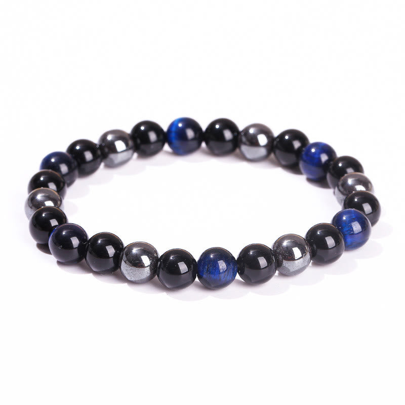 Pulsera de Buddha Stones natural de ojo de tigre, obsidiana y hematita con efecto positivo y potente