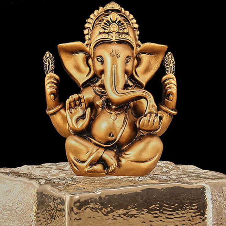 Estatua de elefante Ganesh Ganpati con Buddha Stones , transformación, decoración de resina para el hogar - Ganesh de bronce - 8,5 x 5 x 11,5 cm - image 10