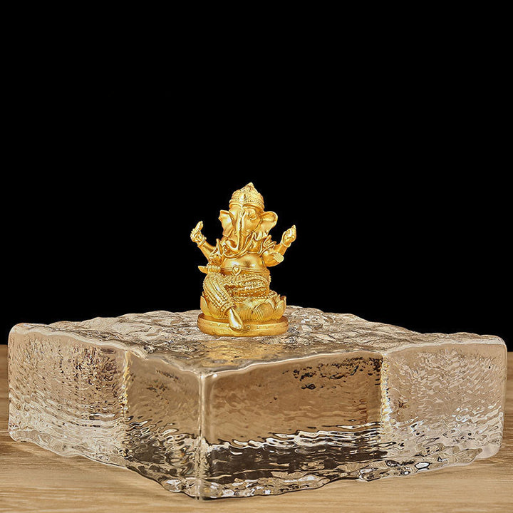 Estatua de meditación con forma de elefante Ganesh Ganpati, tamaño pequeño, con Buddha Stones , reflejo, decoración de resina para el hogar