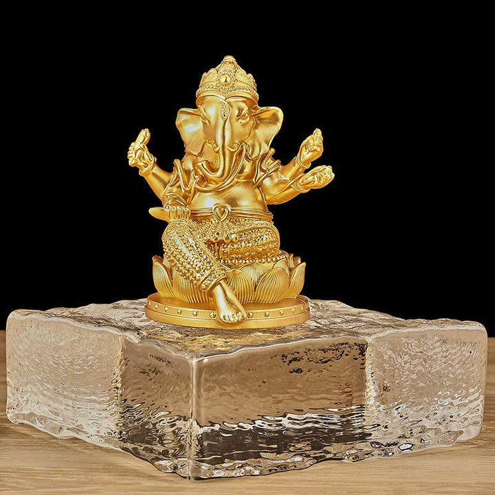 Estatua de meditación con forma de elefante Ganesh Ganpati, tamaño pequeño, con Buddha Stones , reflejo, decoración de resina para el hogar