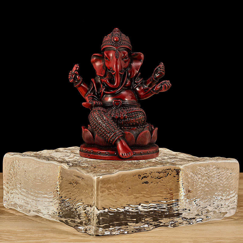 Estatua de meditación con forma de elefante Ganesh Ganpati, tamaño pequeño, con Buddha Stones , reflejo, decoración de resina para el hogar - Ganesh rojo - Pequeño 9*7,5*11 cm - image 16