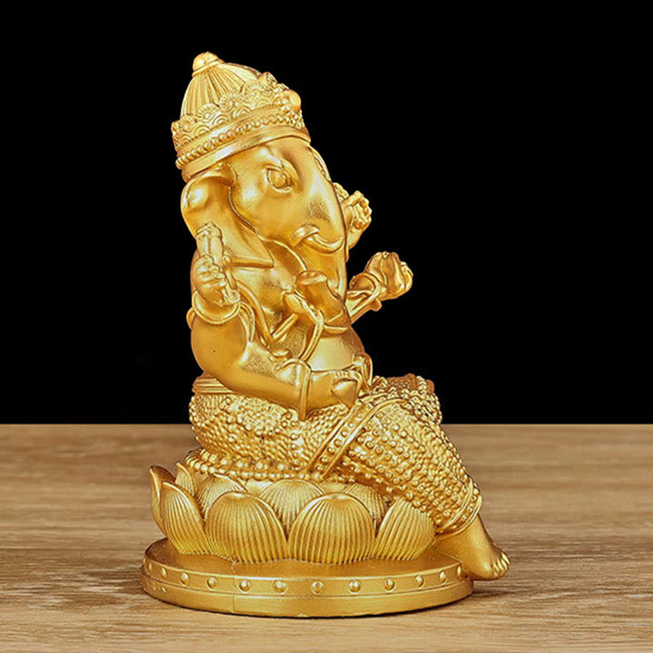 Estatua de meditación con forma de elefante Ganesh Ganpati, tamaño pequeño, con Buddha Stones , reflejo, decoración de resina para el hogar