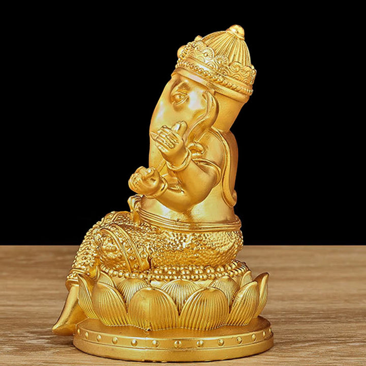 Estatua de meditación con forma de elefante Ganesh Ganpati, tamaño pequeño, con Buddha Stones , reflejo, decoración de resina para el hogar