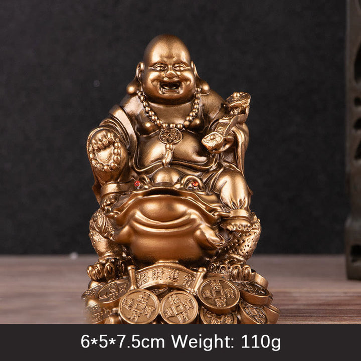 Estatua de resina con forma de rana y sapo que atrae la riqueza y monedas de cobre para decoración del hogar
