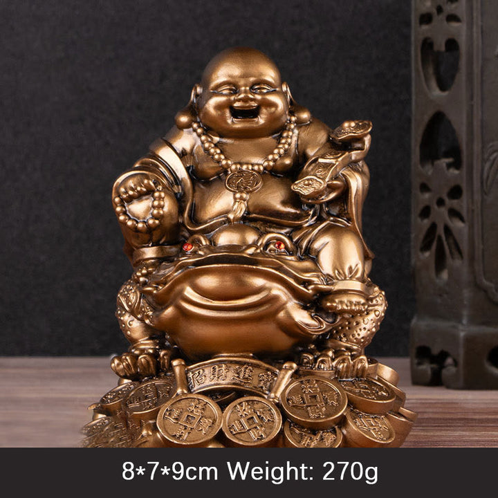 Estatua de resina con forma de rana y sapo que atrae la riqueza y monedas de cobre para decoración del hogar
