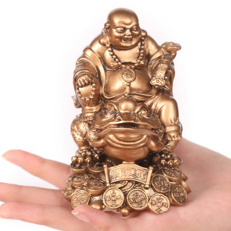 Estatua de resina con forma de rana y sapo que atrae la riqueza y monedas de cobre para decoración del hogar