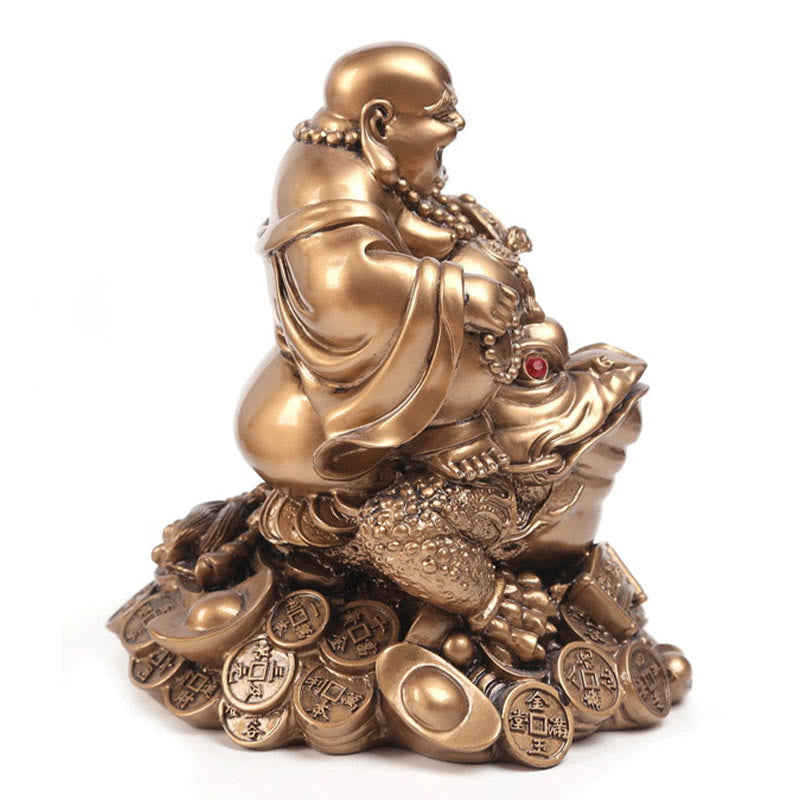 Estatua de resina con forma de rana y sapo que atrae la riqueza y monedas de cobre para decoración del hogar