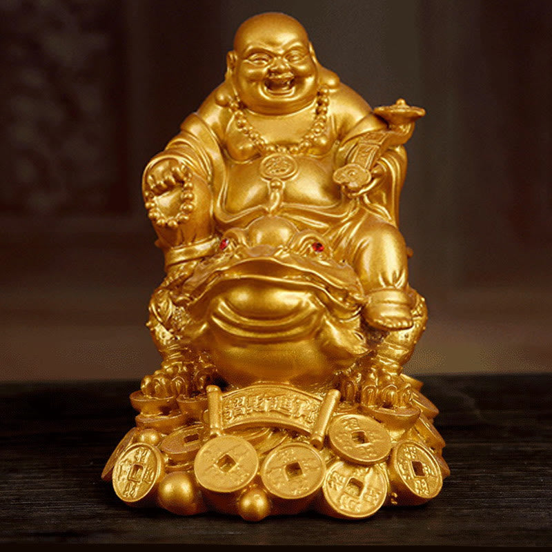 Estatua de resina con forma de rana y sapo que atrae la riqueza y monedas de cobre para decoración del hogar