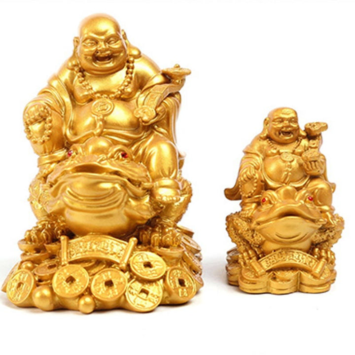 Estatua de resina con forma de rana y sapo que atrae la riqueza y monedas de cobre para decoración del hogar