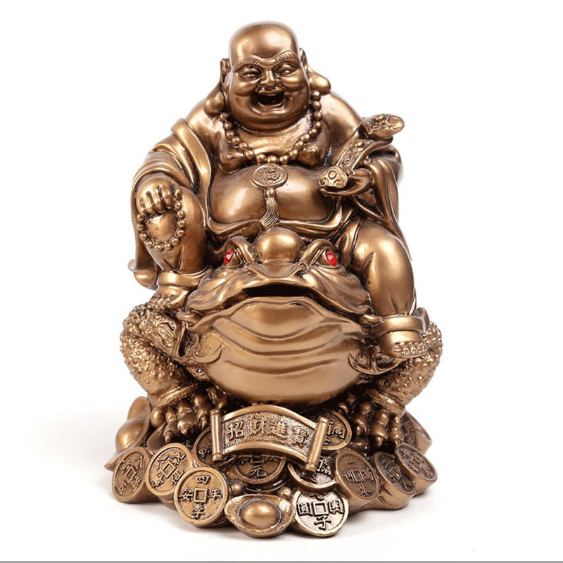 Estatua de resina con forma de rana y sapo que atrae la riqueza y monedas de cobre para decoración del hogar