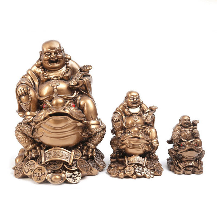 Estatua de resina con forma de rana y sapo que atrae la riqueza y monedas de cobre para decoración del hogar