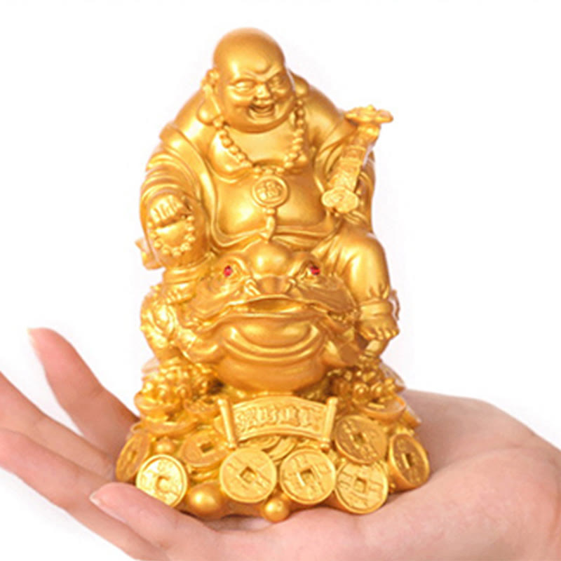 Estatua de resina con forma de rana y sapo que atrae la riqueza y monedas de cobre para decoración del hogar
