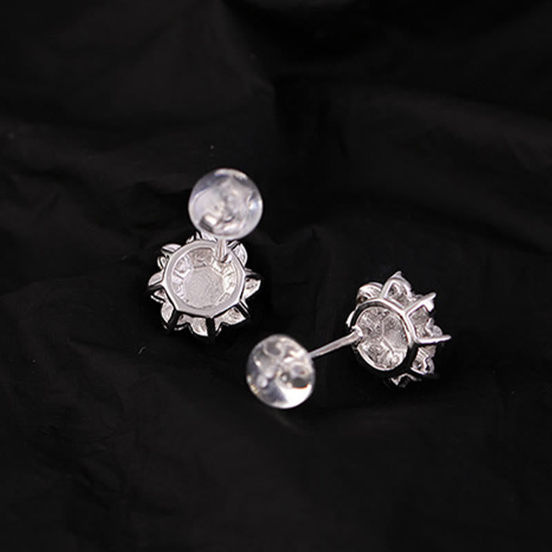 Pendientes de prosperidad con flor de jade redonda de plata de ley 925 con Buddha Stones