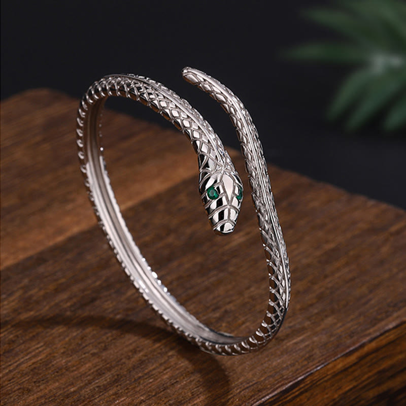 Pulsera con la bendición del año de la serpiente en forma de serpiente y Buddha Stones en plata de ley 999