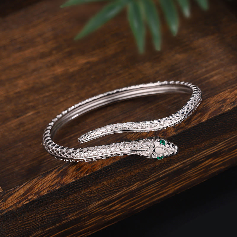Pulsera con la bendición del año de la serpiente en forma de serpiente y Buddha Stones en plata de ley 999