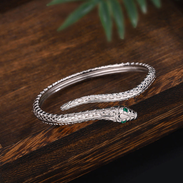 Pulsera con la bendición del año de la serpiente en forma de serpiente y Buddha Stones en plata de ley 999