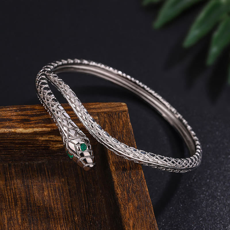 Pulsera con la bendición del año de la serpiente en forma de serpiente y Buddha Stones en plata de ley 999