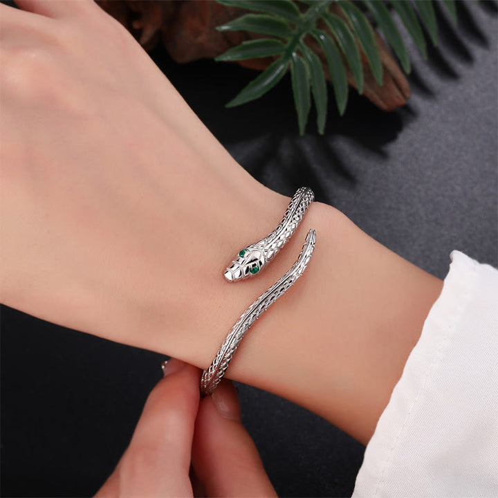 Pulsera con la bendición del año de la serpiente en forma de serpiente y Buddha Stones en plata de ley 999