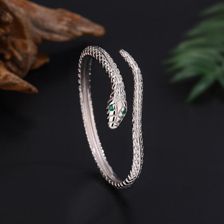 Pulsera con la bendición del año de la serpiente en forma de serpiente y Buddha Stones en plata de ley 999