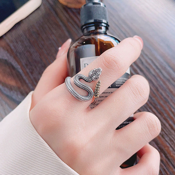Anillo ajustable de equilibrio y calma del año de la serpiente en plata de ley 925 con Buddha Stones