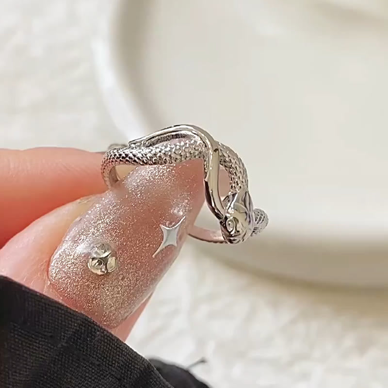 Anillo ajustable con forma de almeja del año de la serpiente en plata de ley 925 con Buddha Stones