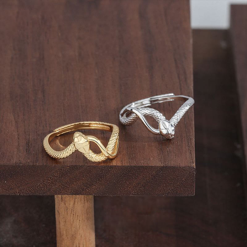 Anillo ajustable con forma de almeja del año de la serpiente en plata de ley 925 con Buddha Stones