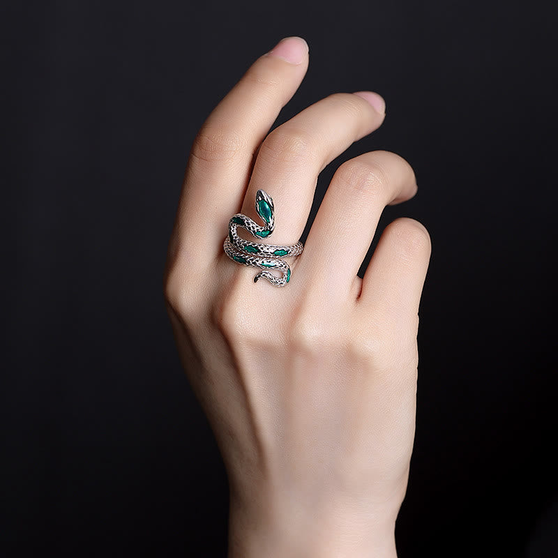Anillo de bendición abierto ajustable con el año de la serpiente en plata de ley 925 con Buddha Stones