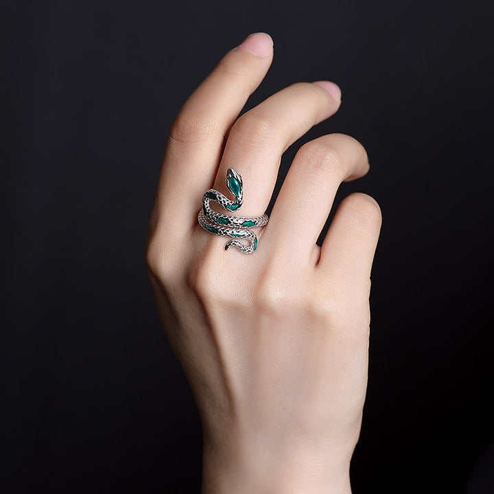 Anillo de bendición abierto ajustable con el año de la serpiente en plata de ley 925 con Buddha Stones