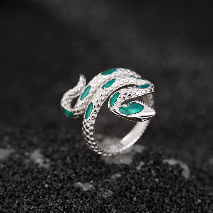Anillo de bendición abierto ajustable con el año de la serpiente en plata de ley 925 con Buddha Stones