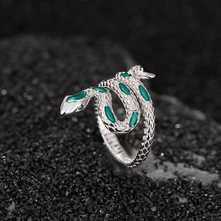 Anillo de bendición abierto ajustable con el año de la serpiente en plata de ley 925 con Buddha Stones