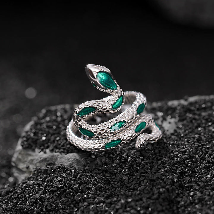 Anillo de bendición abierto ajustable con el año de la serpiente en plata de ley 925 con Buddha Stones