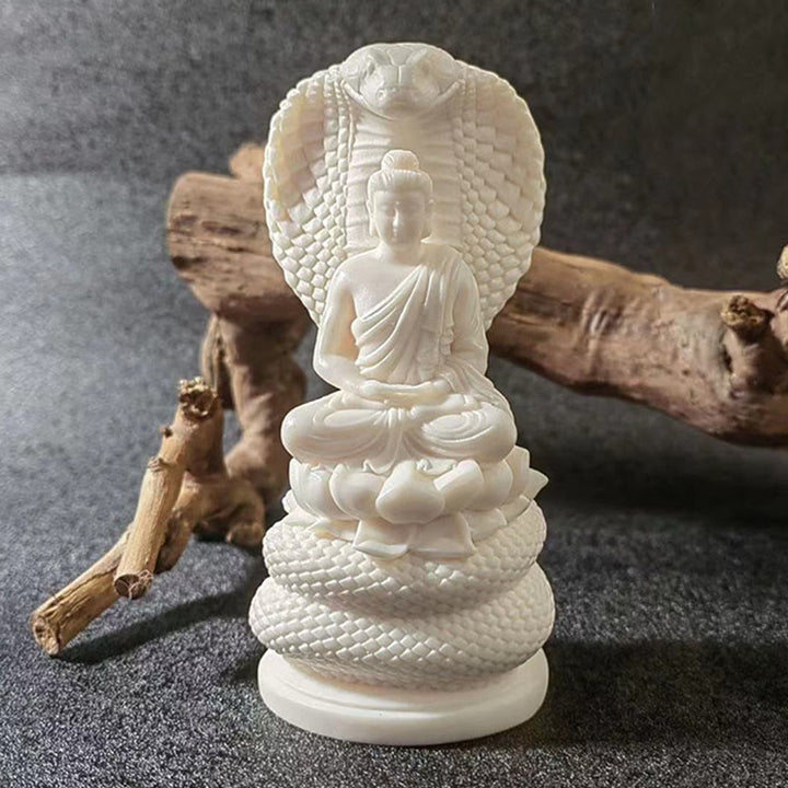 Estatua de meditación de marfil con Buddha Stones, loto, fruta, Tathagata, Shakyamuni, Buda, piedras, decoración del hogar