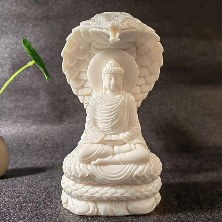 Estatua de meditación de marfil con Buddha Stones, loto, fruta, Tathagata, Shakyamuni, Buda, piedras, decoración del hogar
