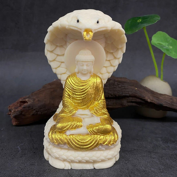 Estatua de meditación de marfil con Buddha Stones, loto, fruta, Tathagata, Shakyamuni, Buda, piedras, decoración del hogar