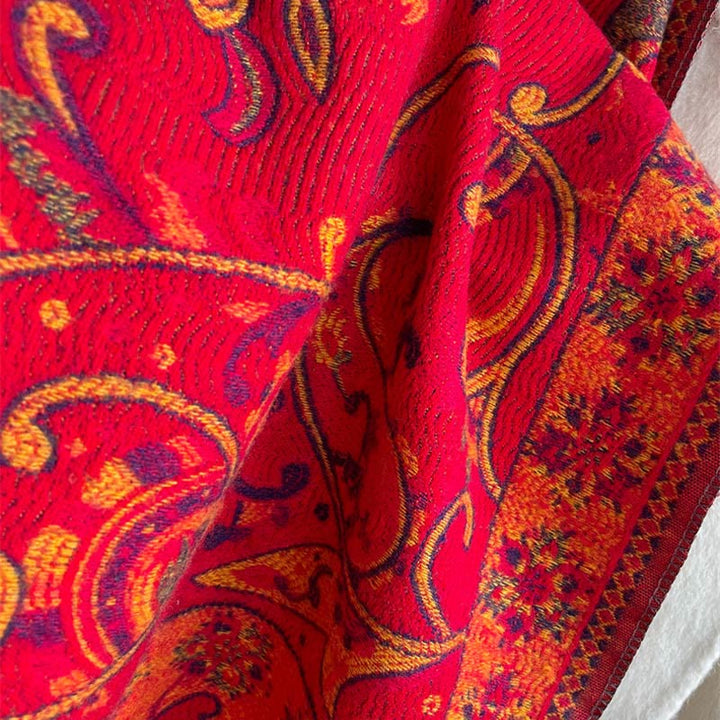 Chal de borlas con flores de anacardo tibetanas y Buddha Stones para otoño e invierno, bufanda de viaje acogedora