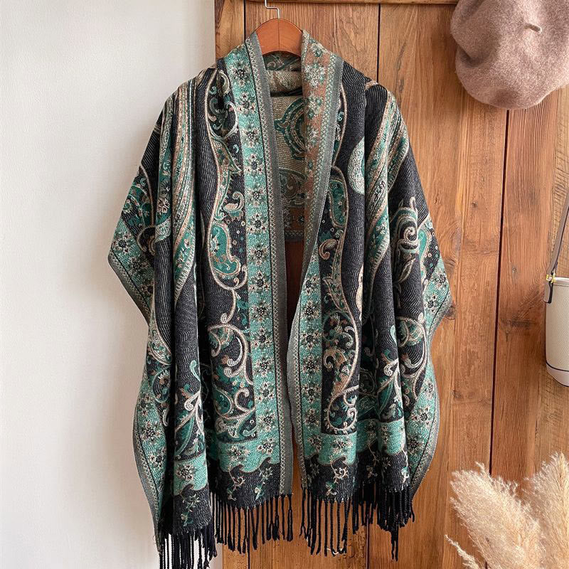 Chal de borlas con flores de anacardo tibetanas y Buddha Stones para otoño e invierno, bufanda de viaje acogedora